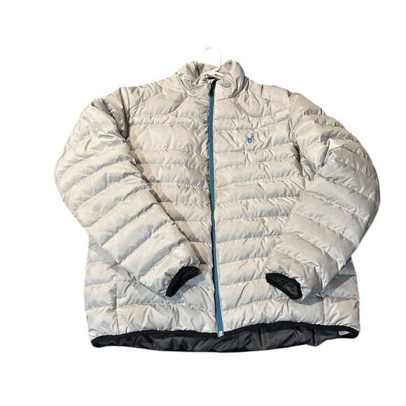 Spyder Jacket Mens XL Gray Silver Prymo 500 Fill Down Full Zip Quilted Puffer - Picture 1 of 8